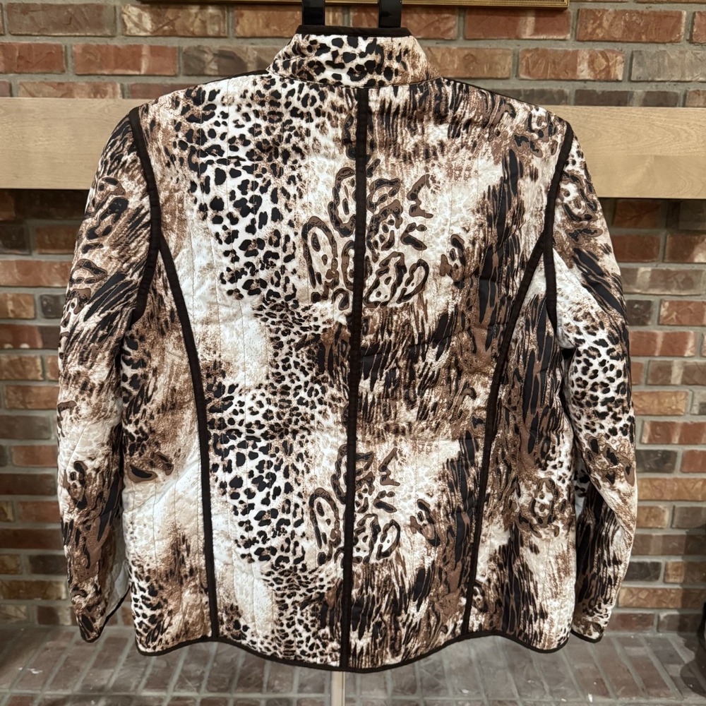 Women's Leopard Animal Print Zip Jacket Quilted Safari Glam Statement Coat Med - Picture 7 of 8